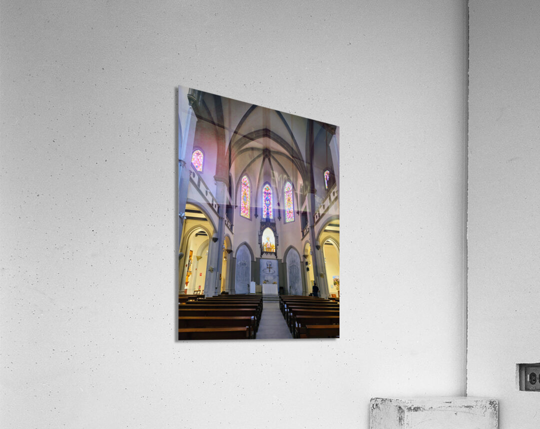 Cathedral Windows:  Where Heaven Filters Through Glass and Stone Impression acrylique