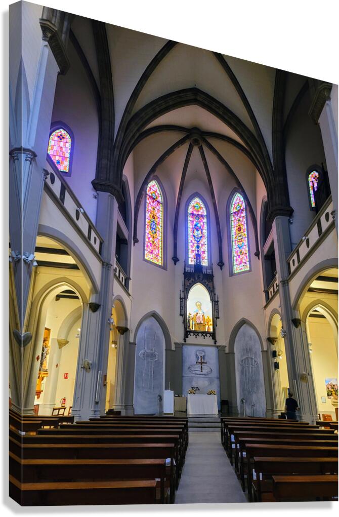 Cathedral Windows:  Where Heaven Filters Through Glass and Stone Canvas Print