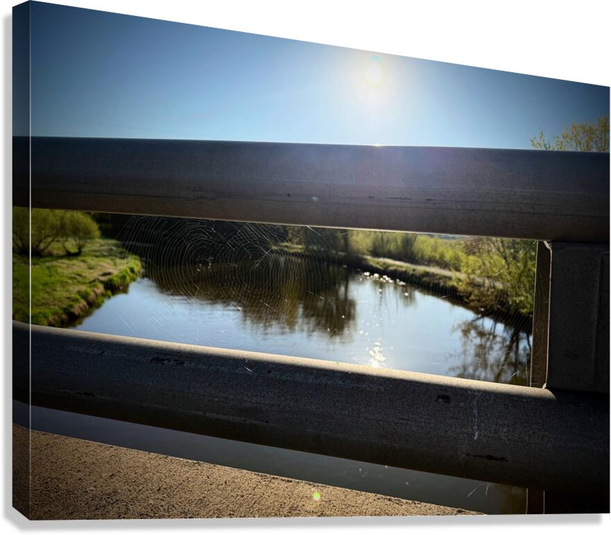 Spider Web on Bridge at Sunrise – Nature Framed in Stillness 1 Canvas Print