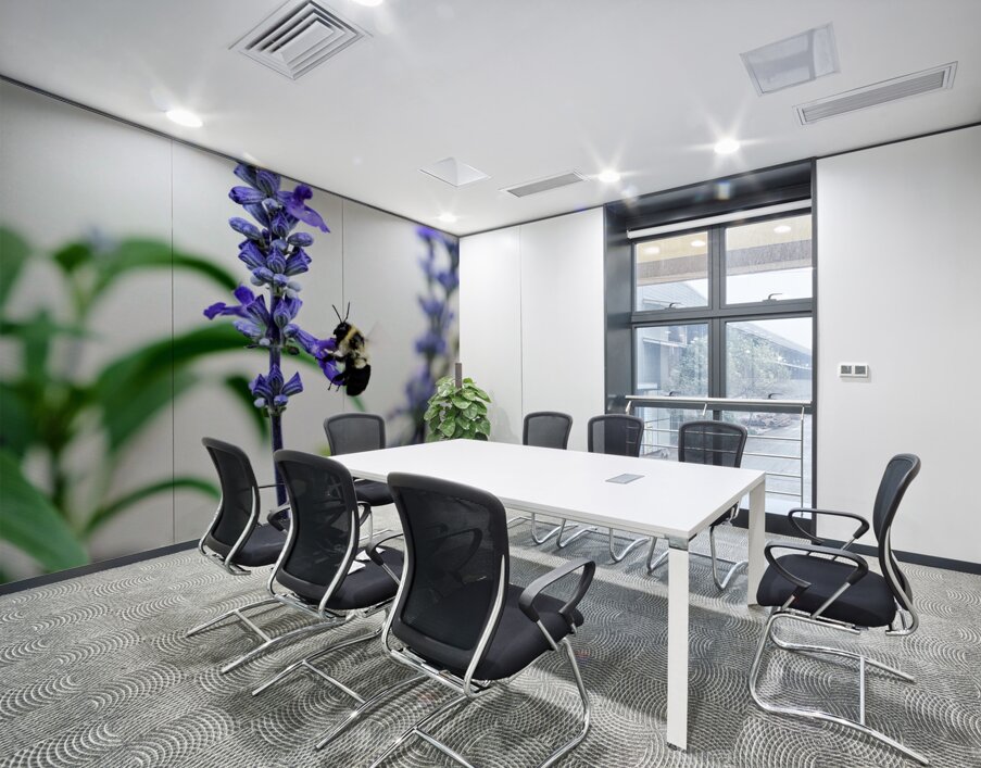 Just A Blue Salvia Buzzing Bee Wall Printing