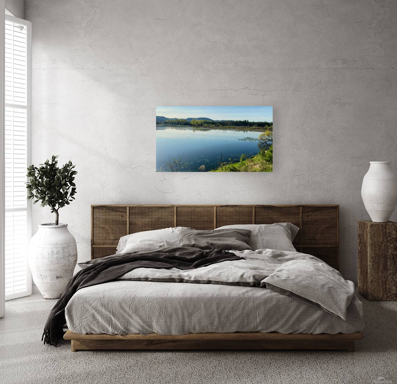 Serene Lakeside View with Forest and Hills Reproduction