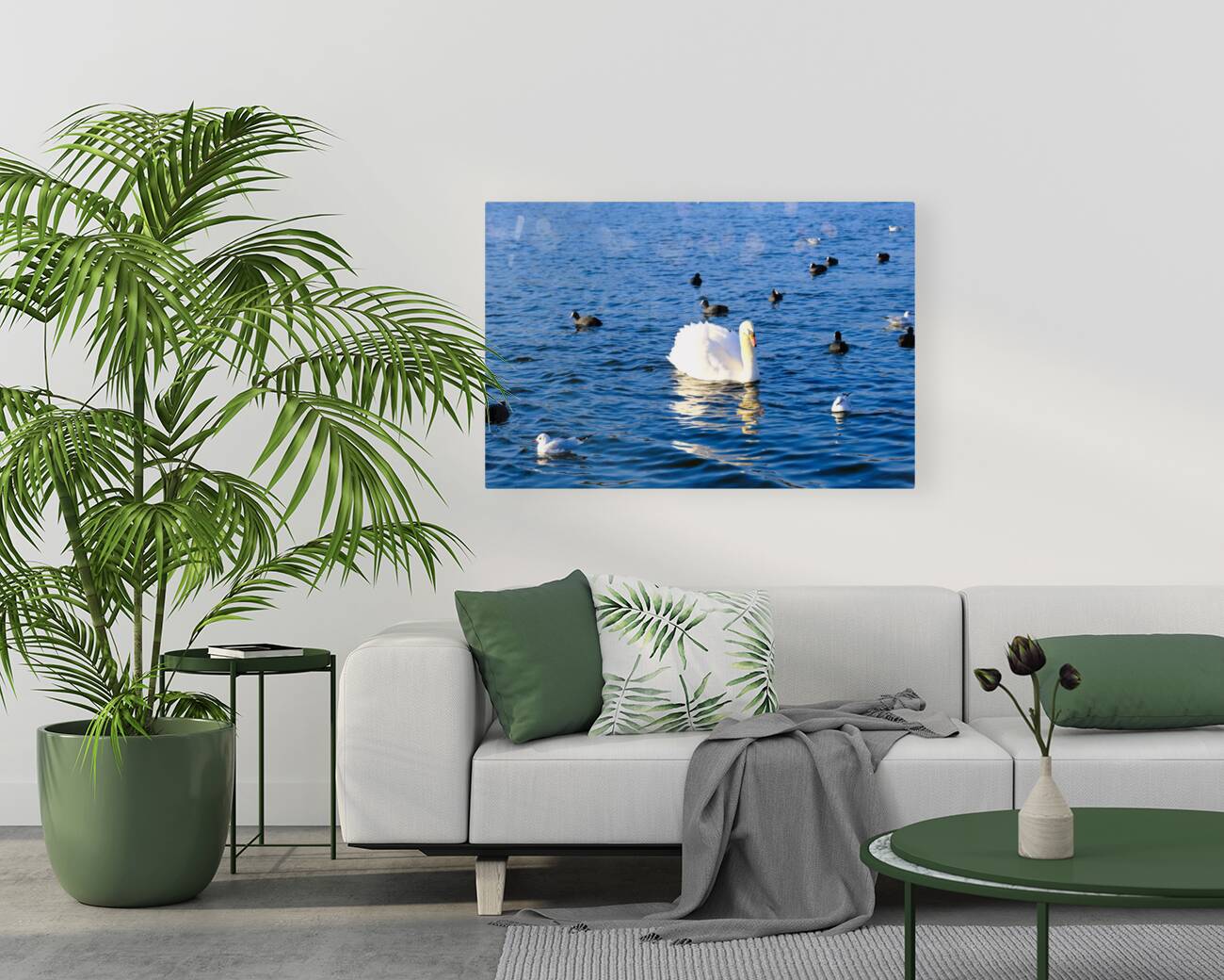 Grace in the Blue: A Swan Among Friends Reproduction