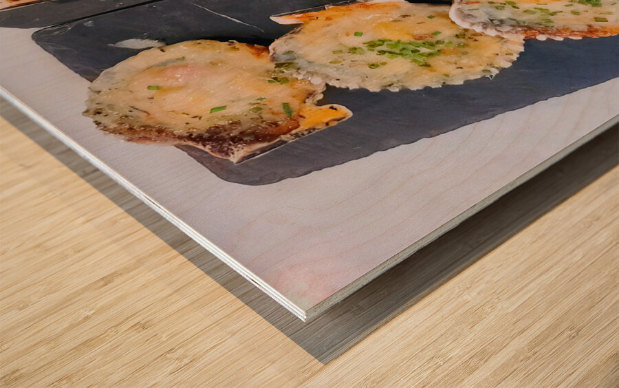 Coastal Ember and the Warm Glow of a Perfectly Baked Shell Wood print