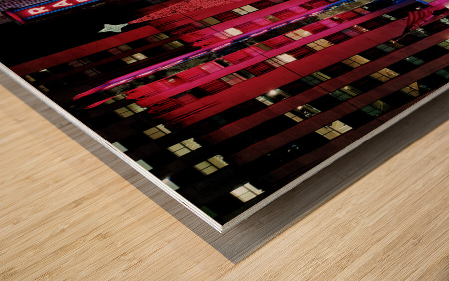 Neon Christmas at Radio City Wood print